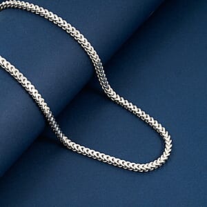 Italian 3.50 Square Wheat Chain Necklace in Rhodium Over Sterling Silver 18.6 Grams 24 Inches