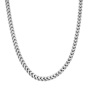 Italian 3.50 Square Wheat Chain Necklace in Rhodium Over Sterling Silver 18.6 Grams 24 Inches