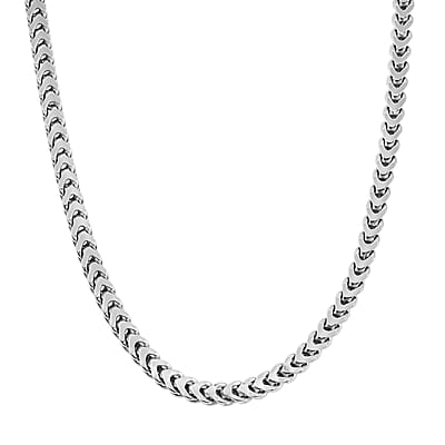 Italian 3.50 Square Wheat Chain Necklace in Rhodium Over Sterling Silver 18.6 Grams 24 Inches