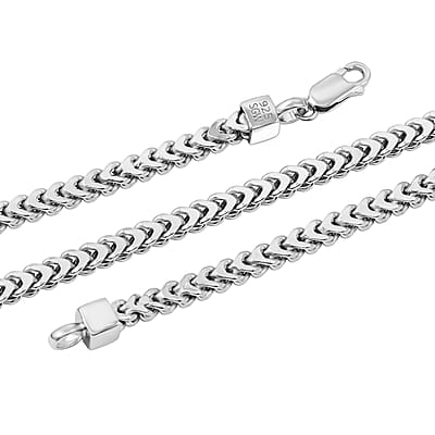 Italian 3.50 Square Wheat Chain Necklace in Rhodium Over Sterling Silver 18.6 Grams 24 Inches