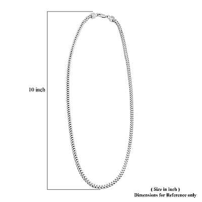 Italian 3.50 Square Wheat Chain Necklace in Rhodium Over Sterling Silver 18.6 Grams 24 Inches