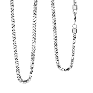 Italian 3.50 Square Wheat Chain Necklace in Rhodium Over Sterling Silver 17.55 Grams 26 Inches