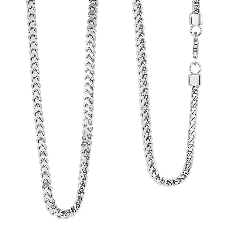 Italian 3.50 Square Wheat Chain Necklace in Rhodium Over Sterling Silver 17.55 Grams 26 Inches