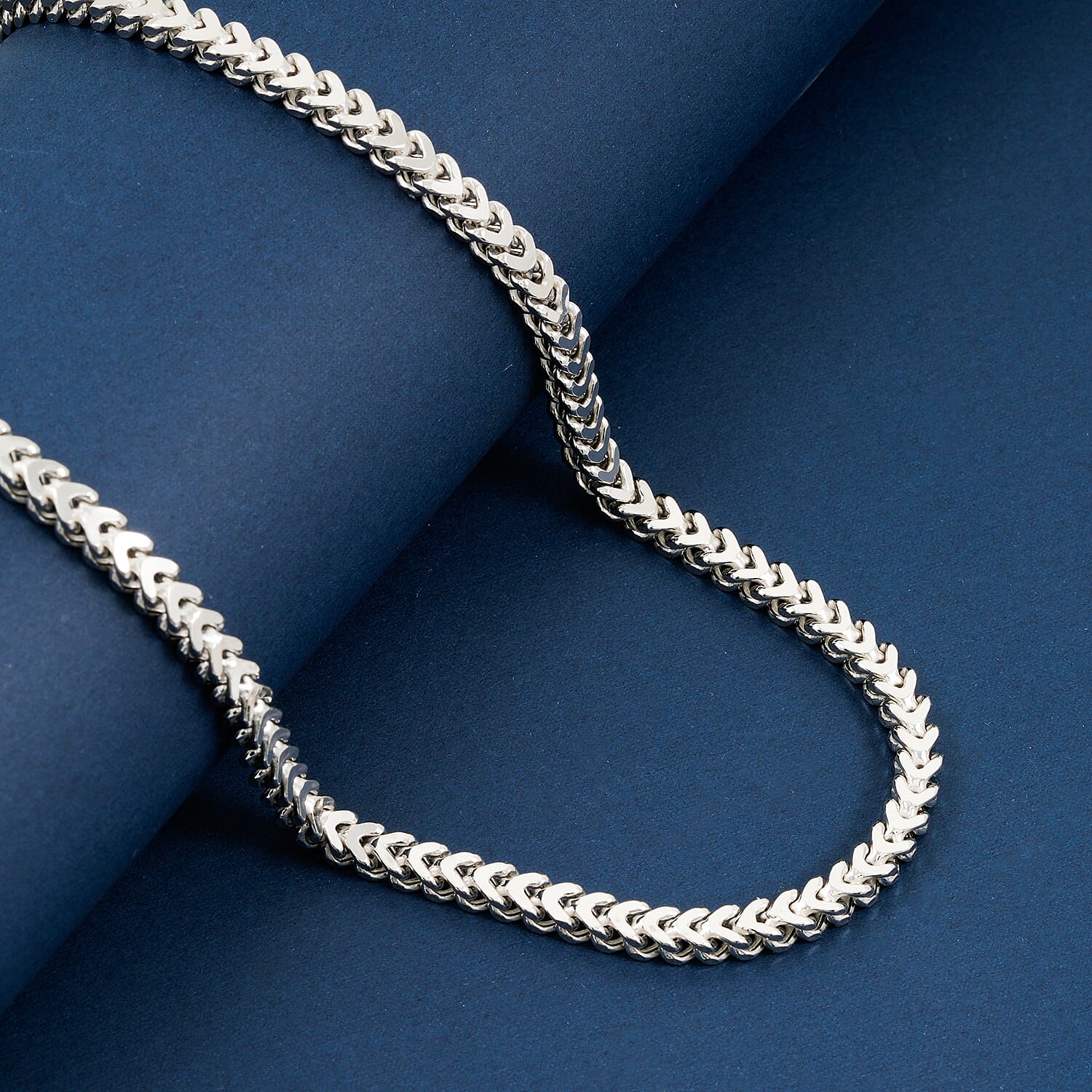 Italian Rhodium Over Sterling Silver Square Wheat 4.45mm Necklace (26 Inches) (28.5 g)