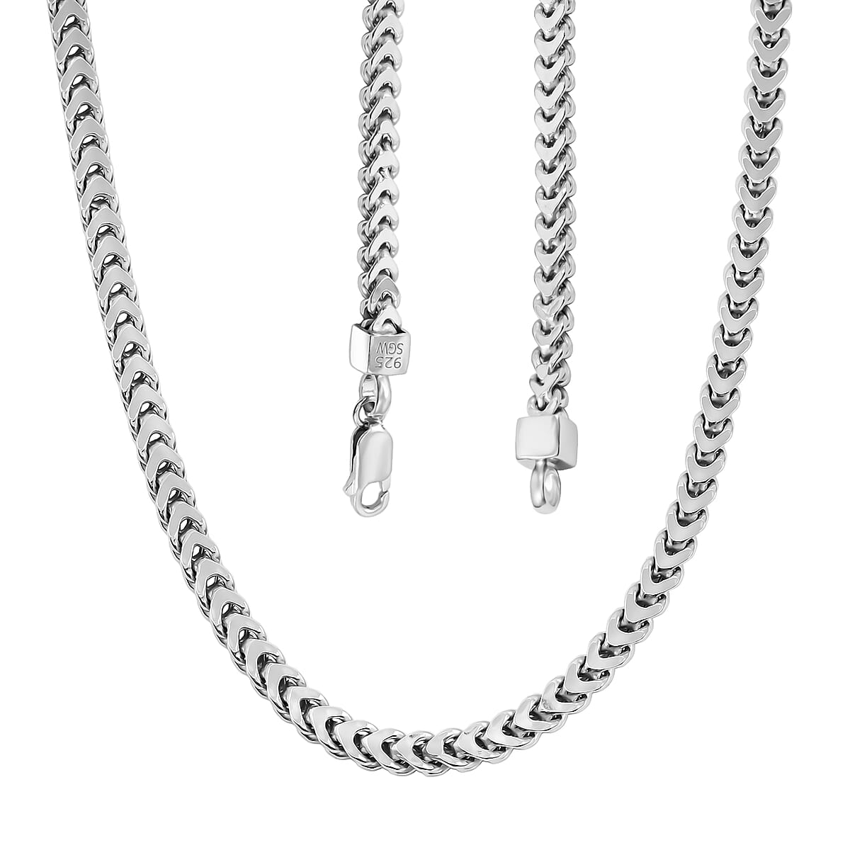 Italian 3.50 Square Wheat Chain Necklace in Rhodium Over Sterling Silver 21.60 Grams 30 Inches image number 4