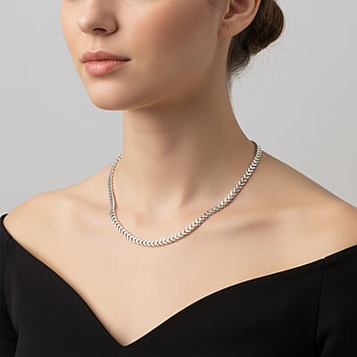 Italian Rhodium Over Sterling Silver Square Wheat 4.45mm Necklace (30 Inches) (31.5 g)
