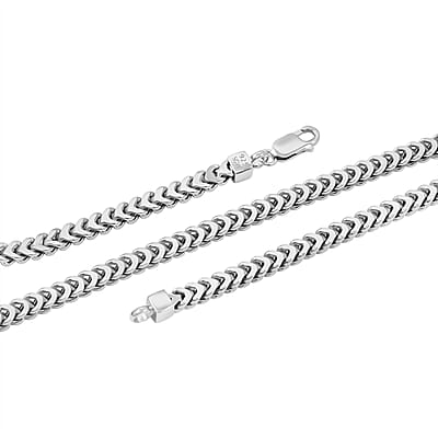 Italian Rhodium Over Sterling Silver Square Wheat 4.45mm Necklace (30 Inches) (31.5 g)