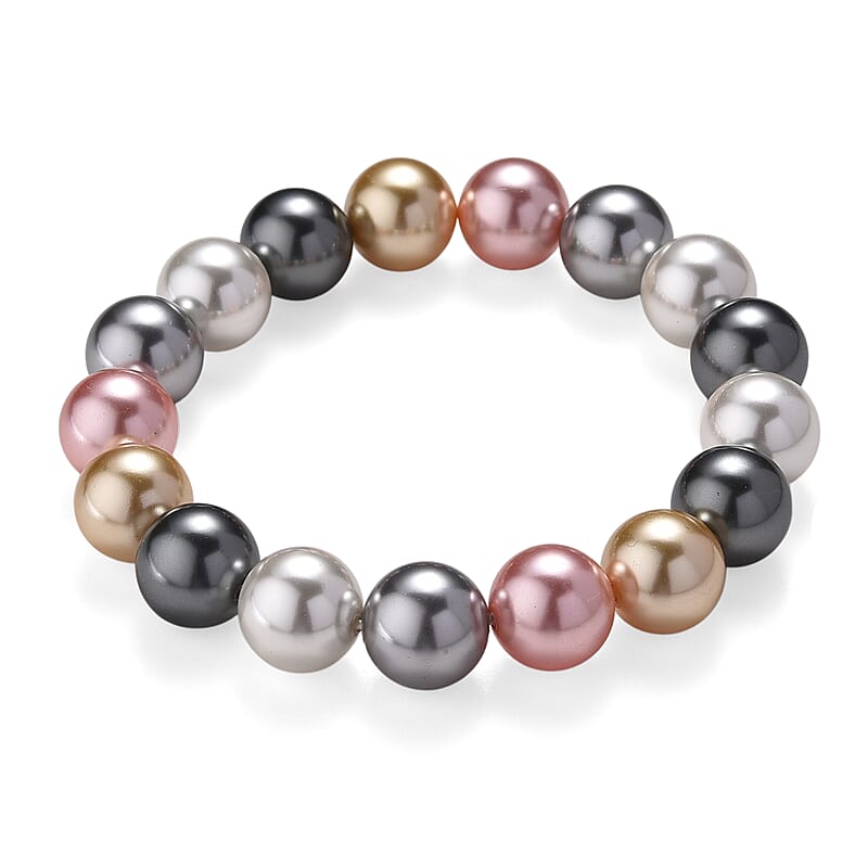  Multi Color Shell Pearl Stretch Bracelet 