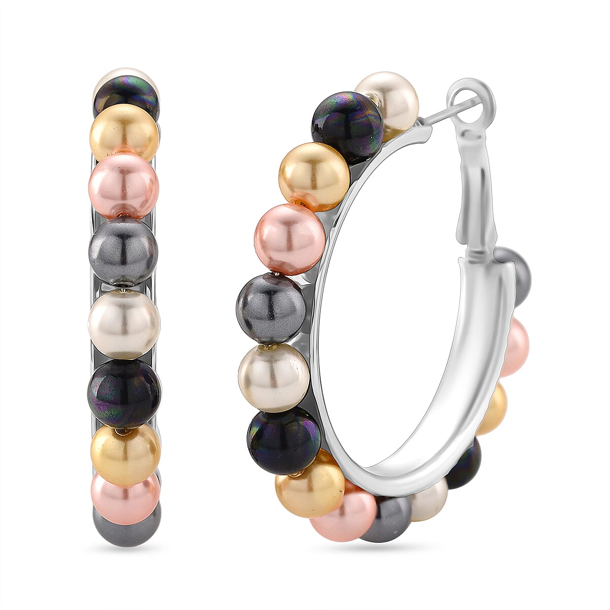 Doorbuster Multi Color Shell Pearl Earrings in Stainless Steel image number 0