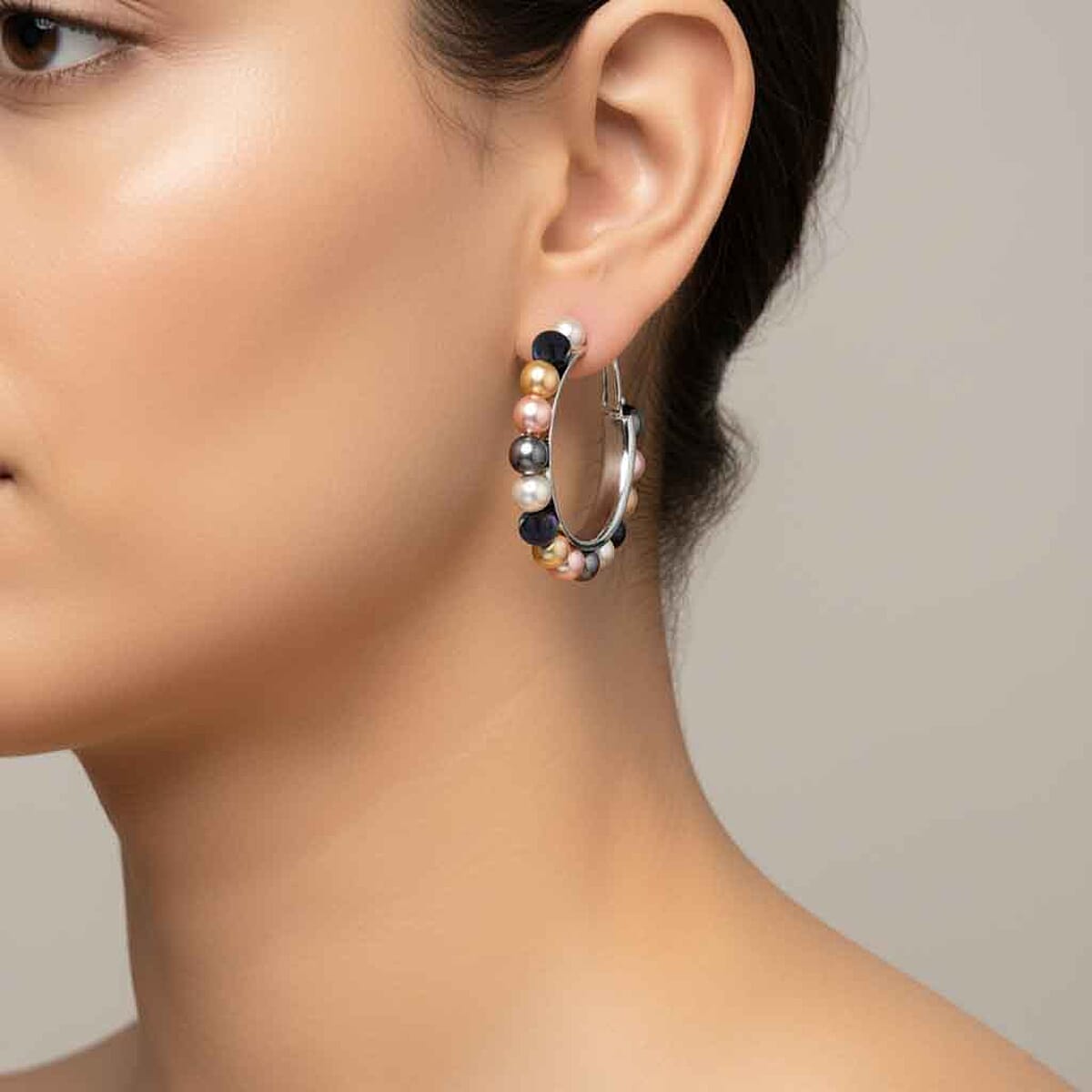 Doorbuster Multi Color Shell Pearl Earrings in Stainless Steel image number 2