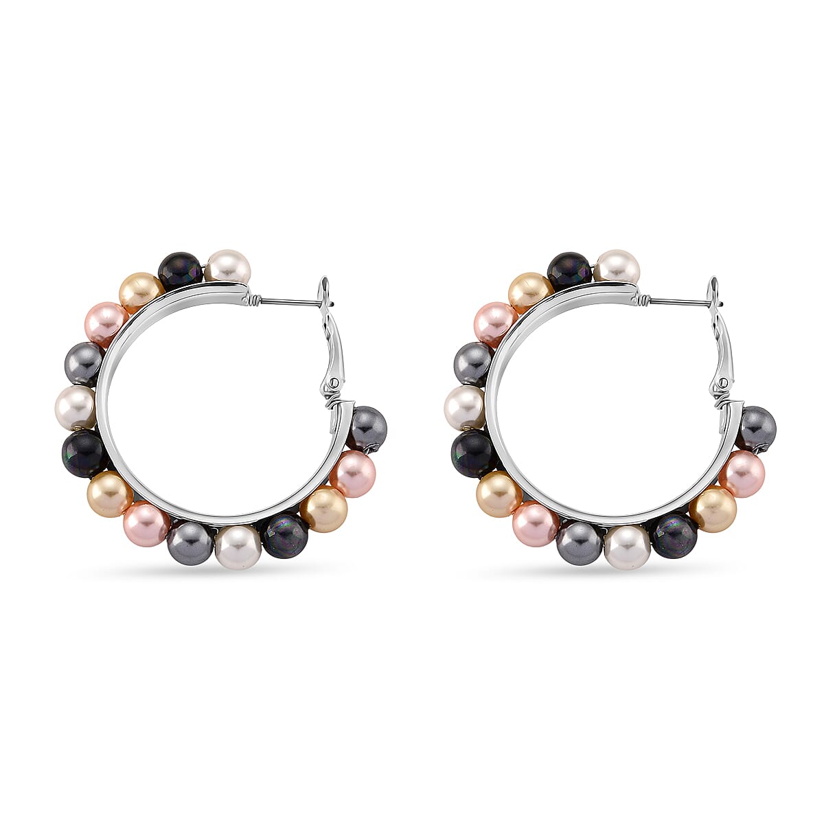 Doorbuster Multi Color Shell Pearl Earrings in Stainless Steel image number 3