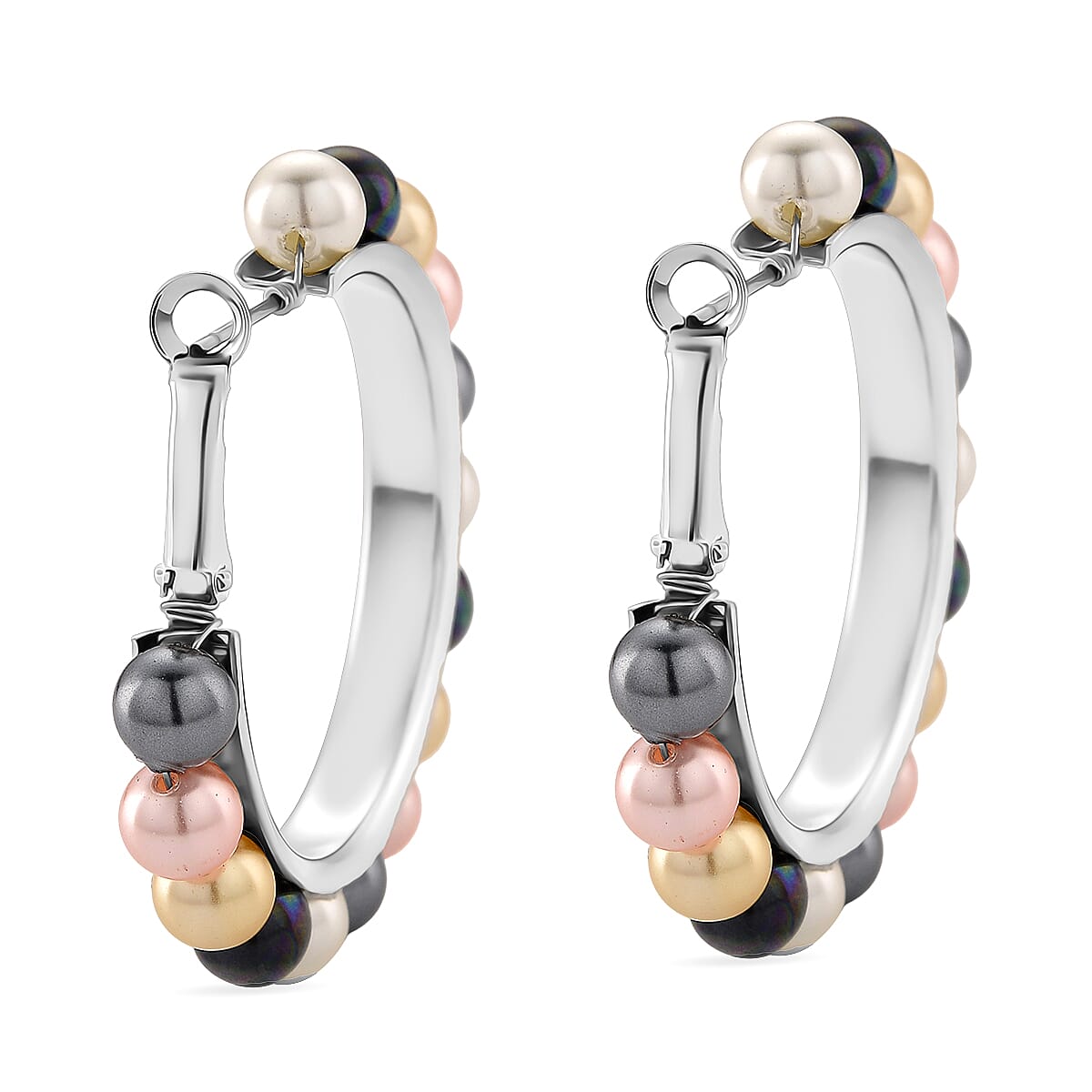 Doorbuster Multi Color Shell Pearl Earrings in Stainless Steel image number 4