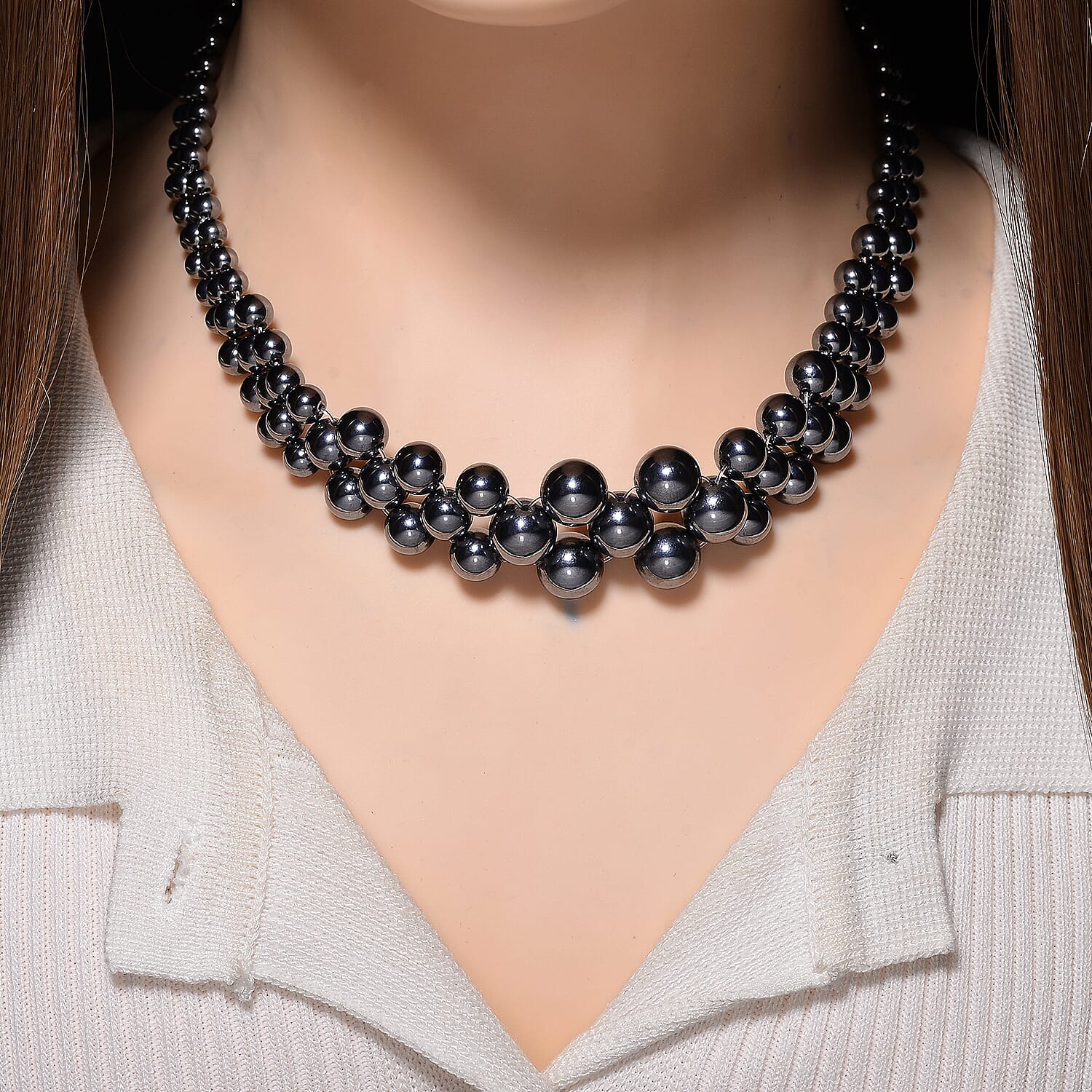 Terahertz 200.00 ctw Beaded Bubble Choker Necklace in Stainless Steel 16-20 Inches