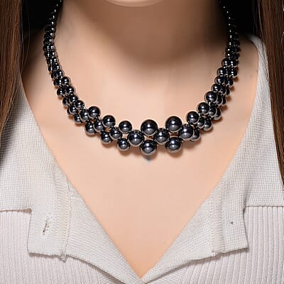 Terahertz 200.00 ctw Beaded Bubble Choker Necklace in Stainless Steel 16-20 Inches