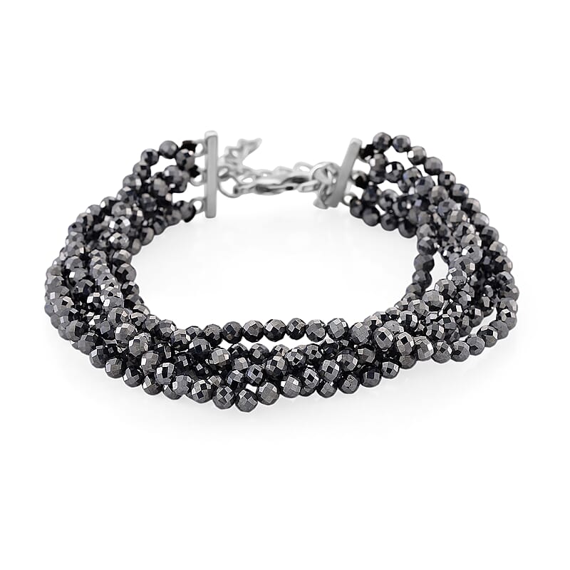 Terahertz 60.00 ctw Beaded Multi Row Bracelet in Silvertone and Stainless Steel (7-9In)