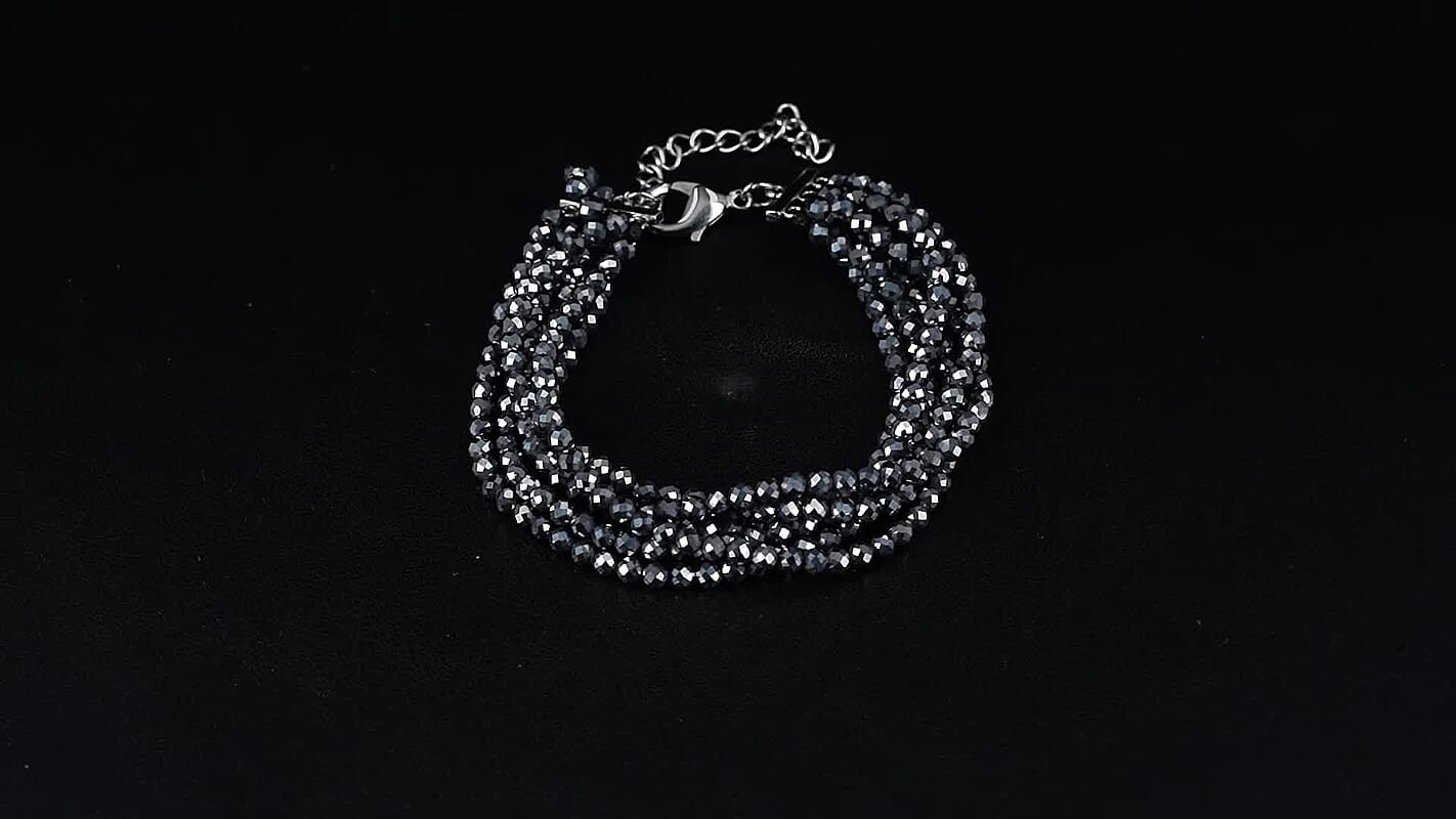 Terahertz 60.00 ctw Beaded Multi Row Bracelet in Silvertone and Stainless Steel (7-9In)