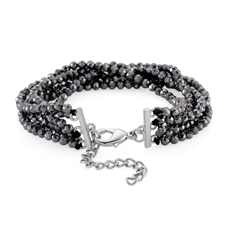 Terahertz 60.00 ctw Beaded Multi Row Bracelet in Silvertone and Stainless Steel (7-9In)