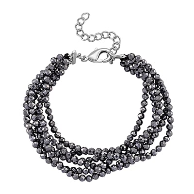 Terahertz 60.00 ctw Beaded Multi Row Bracelet in Silvertone and Stainless Steel (7-9In)