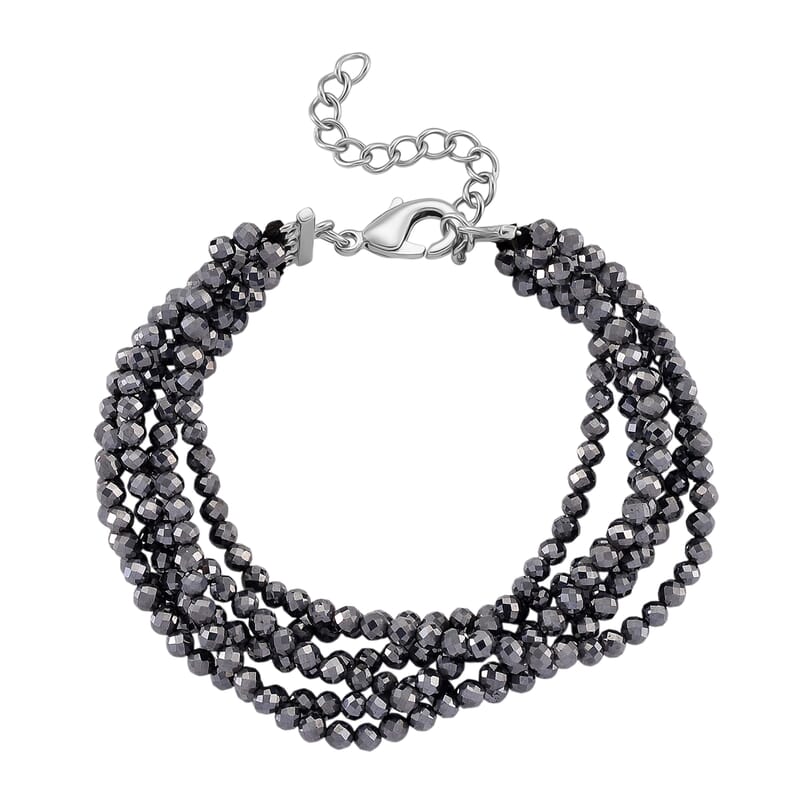 Terahertz 60.00 ctw Beaded Multi Row Bracelet in Silvertone and Stainless Steel (7-9In)