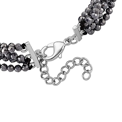 Terahertz 60.00 ctw Beaded Multi Row Bracelet in Silvertone and Stainless Steel (7-9In)