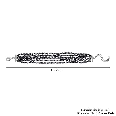 Terahertz 60.00 ctw Beaded Multi Row Bracelet in Silvertone and Stainless Steel (7-9In)