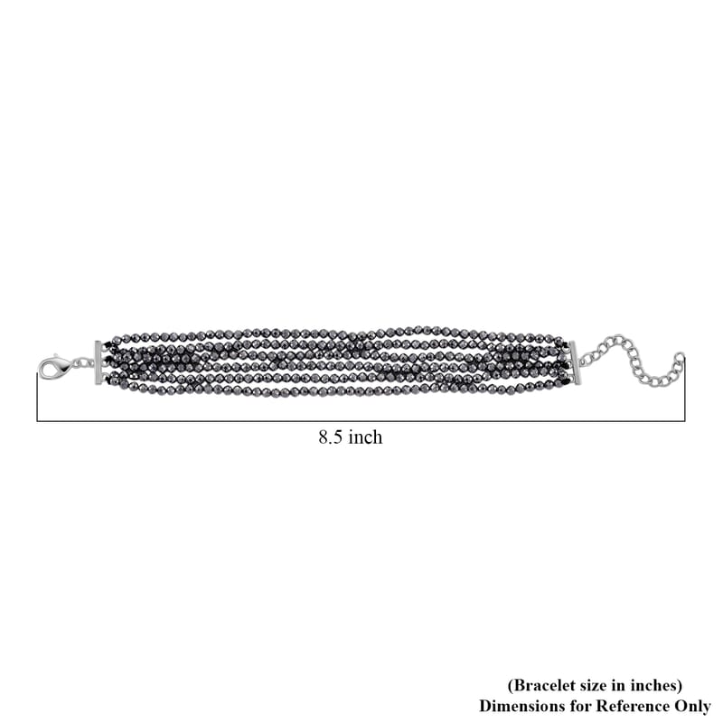 Terahertz 60.00 ctw Beaded Multi Row Bracelet in Silvertone and Stainless Steel (7-9In)