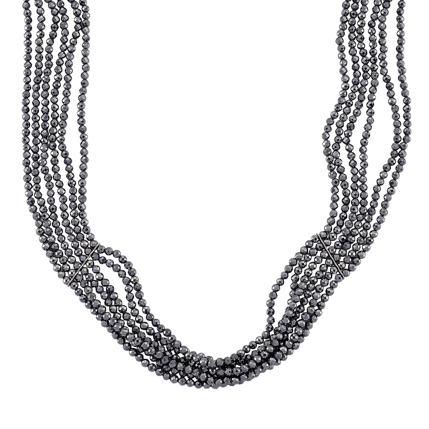 Terahertz 150.00 ctw Beaded Multi Row Necklace in Silvertone and Stainless Steel 16-20 Inches