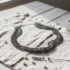 Doorbuster Terahertz 150.00 ctw Beaded Multi Row Necklace in Silvertone and Stainless Steel 16-20 Inches
