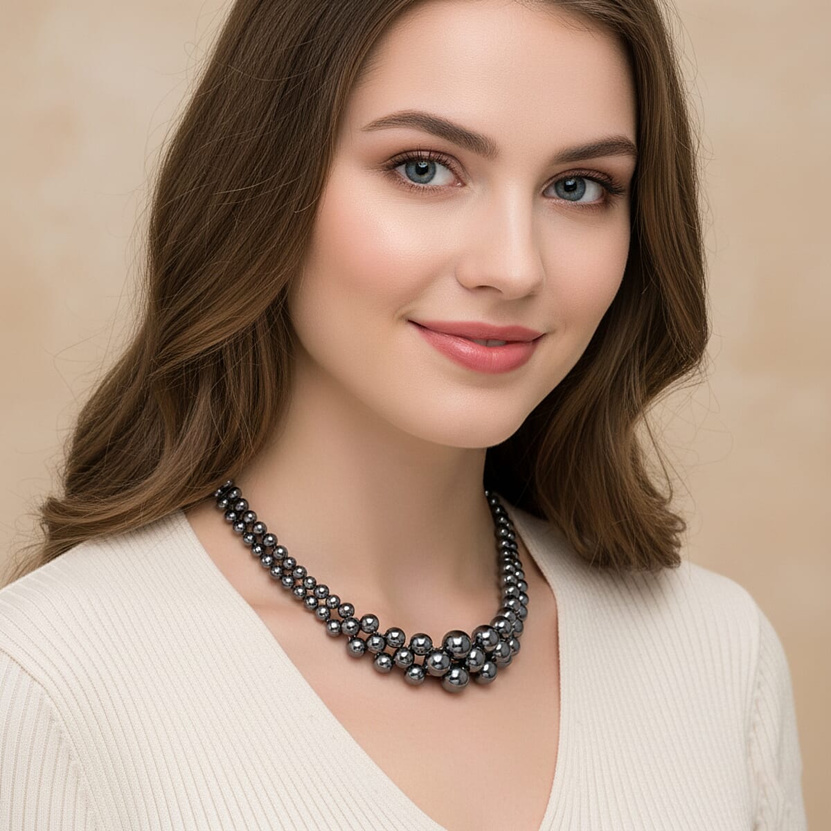 Doorbuster Terahertz 150.00 ctw Beaded Multi Row Necklace in Silvertone and Stainless Steel 16-20 Inches image number 2