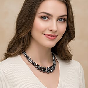 Doorbuster Terahertz 150.00 ctw Beaded Multi Row Necklace in Silvertone and Stainless Steel 16-20 Inches