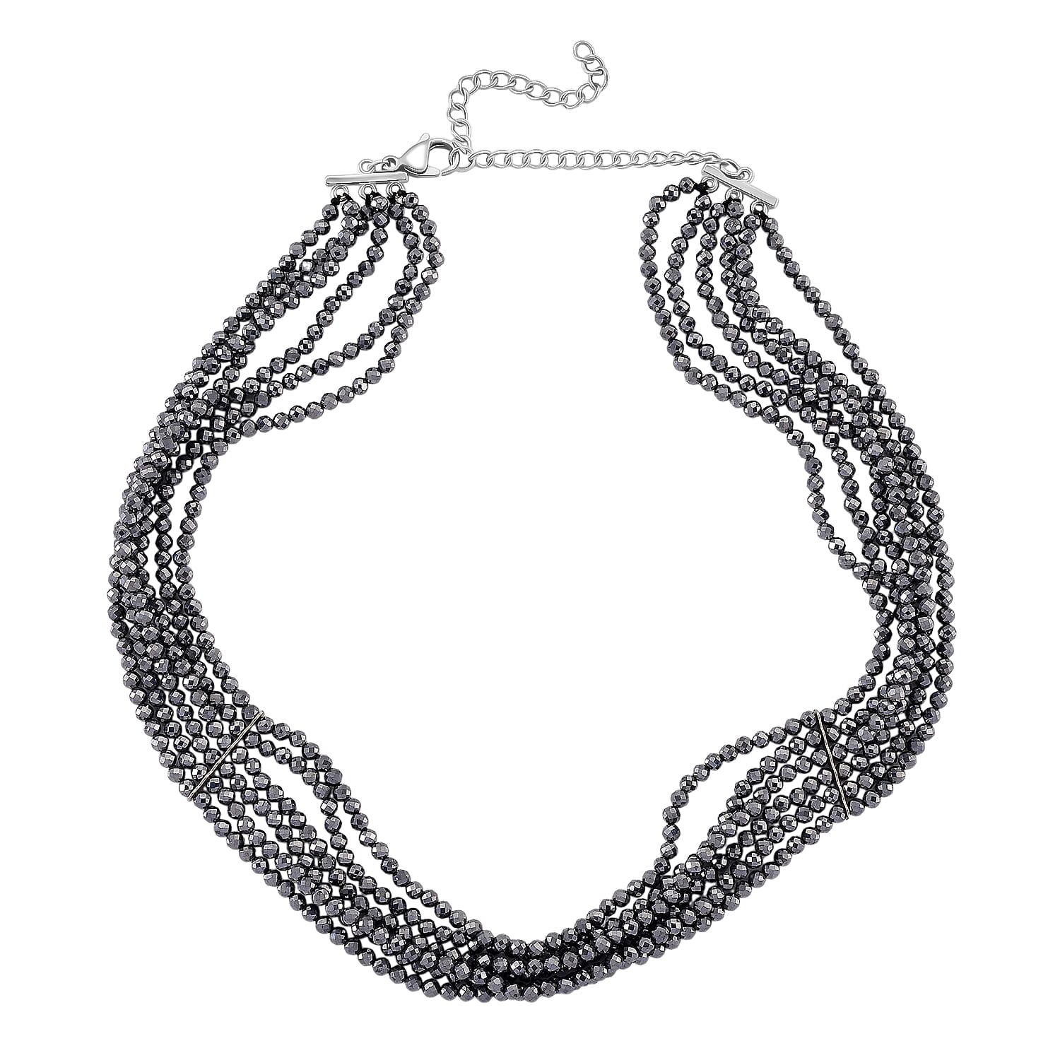 Terahertz 150.00 ctw Beaded Multi Row Necklace in Silvertone and Stainless Steel 16-20 Inches