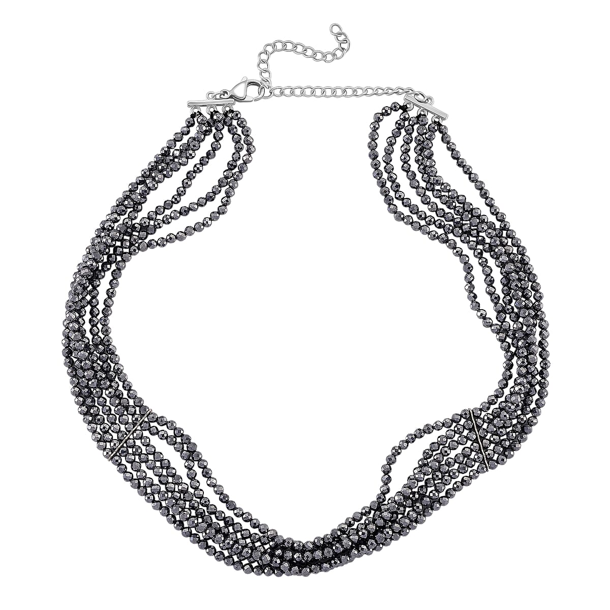 Doorbuster Terahertz 150.00 ctw Beaded Multi Row Necklace in Silvertone and Stainless Steel 16-20 Inches image number 3
