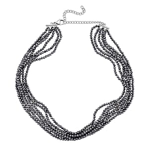 Doorbuster Terahertz 150.00 ctw Beaded Multi Row Necklace in Silvertone and Stainless Steel 16-20 Inches