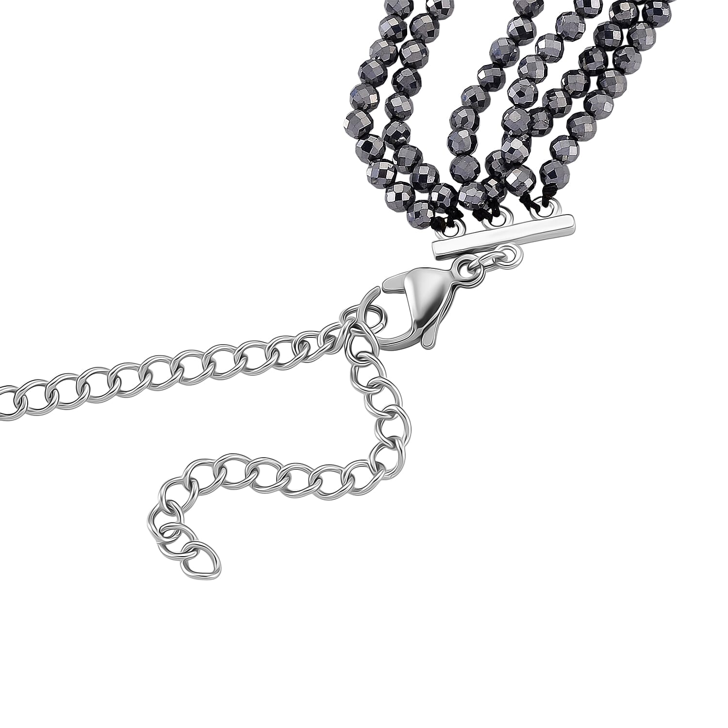 Terahertz 150.00 ctw Beaded Multi Row Necklace in Silvertone and Stainless Steel 16-20 Inches