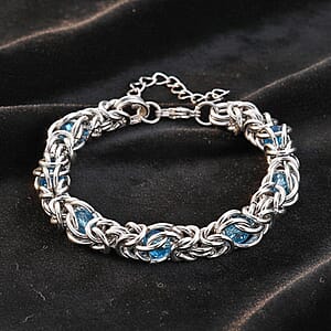 Blue Magic Color Glass Interlock Weave Chain Bracelet in Stainless Steel (8-10In)