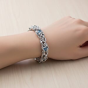 Blue Magic Color Glass Interlock Weave Chain Bracelet in Stainless Steel (8-10In)
