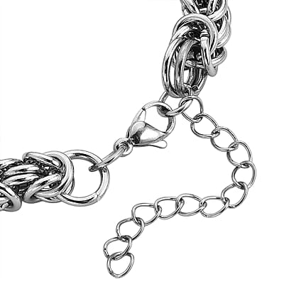 Blue Magic Color Glass Interlock Weave Chain Bracelet in Stainless Steel (8-10In)