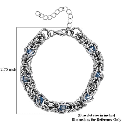 Blue Magic Color Glass Interlock Weave Chain Bracelet in Stainless Steel (8-10In)