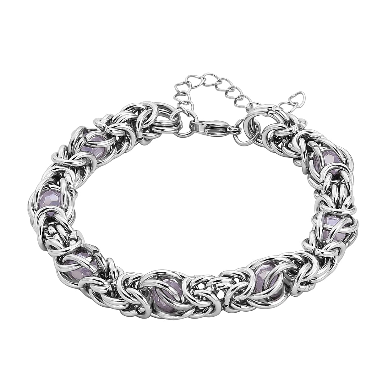 Pink Mystic Color Glass Bracelet in Stainless Steel (8-10In) image number 0
