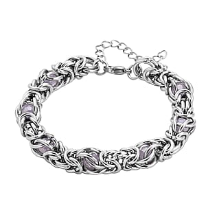 Pink Mystic Color Glass Bracelet in Stainless Steel (8-10In)