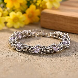 Pink Magic Color Glass Interlock Weave Chain Bracelet in Stainless Steel (8-10In)