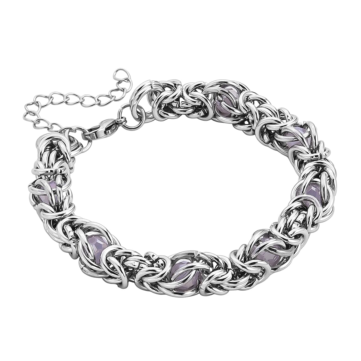 Pink Mystic Color Glass Bracelet in Stainless Steel (8-10In) image number 3