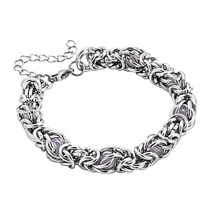 Pink Magic Color Glass Interlock Weave Chain Bracelet in Stainless Steel (8-10In)