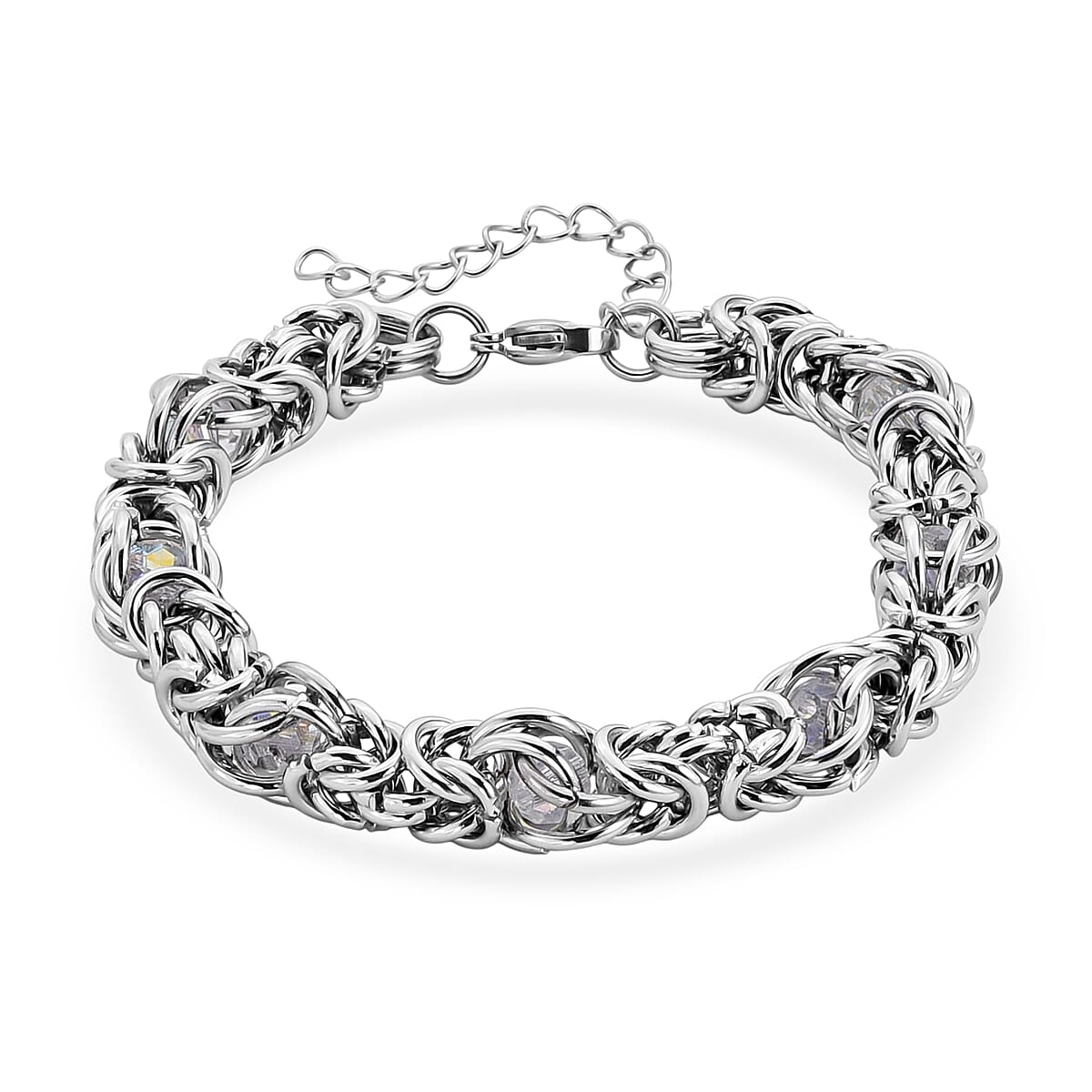 White Magic Color Glass Interlock Weave Chain Bracelet in Stainless Steel (8-10In) image number 0