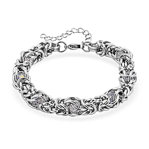 White Magic Color Glass Interlock Weave Chain Bracelet in Stainless Steel (8-10In)