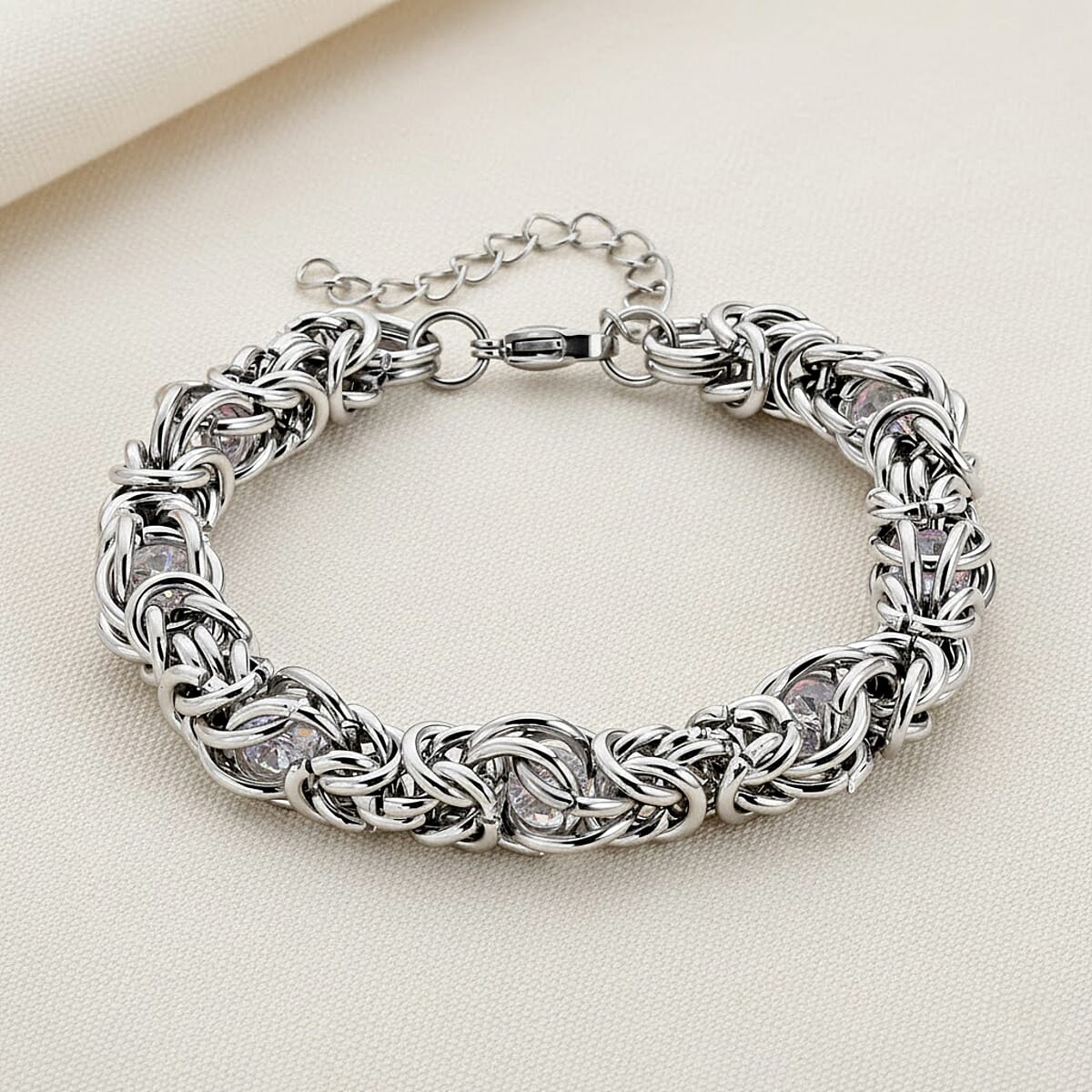 White Magic Color Glass Interlock Weave Chain Bracelet in Stainless Steel (8-10In) image number 1