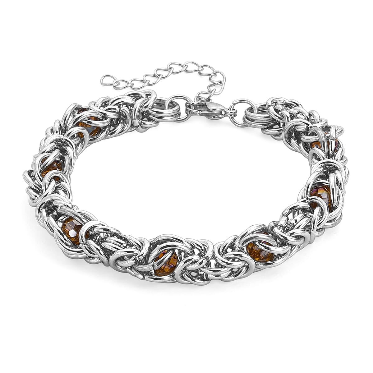 Champagne Magic Color Glass Interlock Weave Chain Bracelet in Stainless Steel (8-10In) image number 0