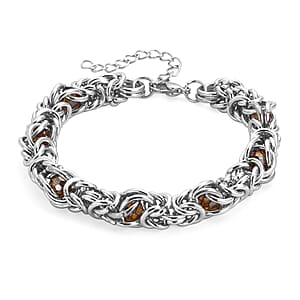 Champagne Magic Color Glass Interlock Weave Chain Bracelet in Stainless Steel (8-10In)