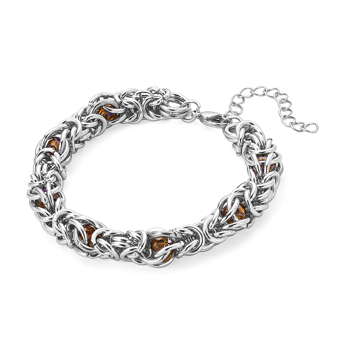 Champagne Magic Color Glass Interlock Weave Chain Bracelet in Stainless Steel (8-10In) image number 3