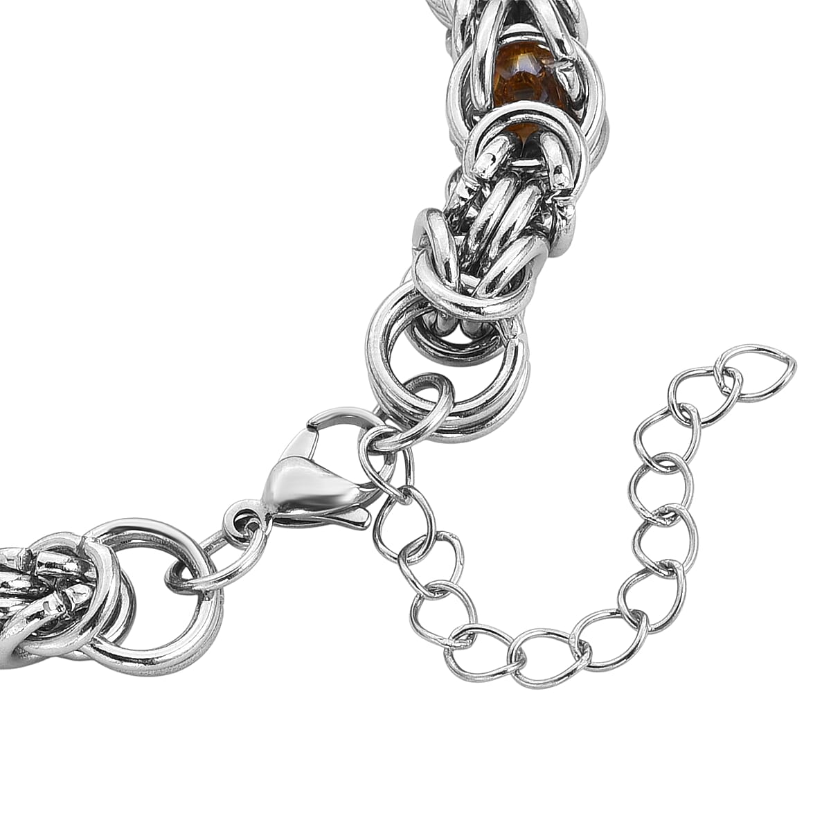 Champagne Magic Color Glass Interlock Weave Chain Bracelet in Stainless Steel (8-10In) image number 4